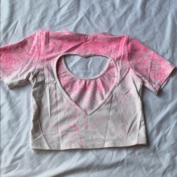 2/$30 LF Pink and White Heart Cut Out Crop Top - Picture 4 of 5